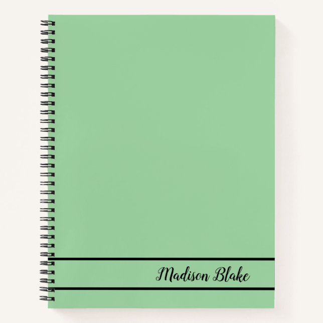 Plain Pastel Green Minimalistic Customisable Name  Notebook (Front)