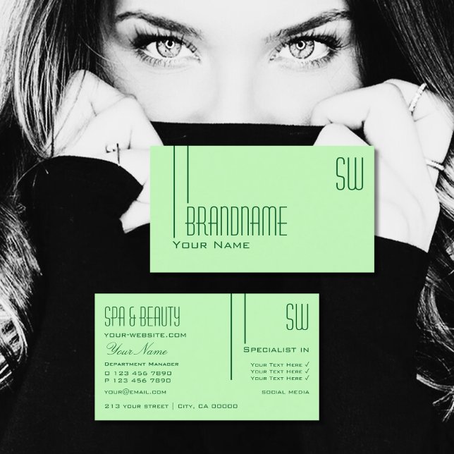 Plain Pastel Green with Chic Initials Professional Business Card (Creator Uploaded)