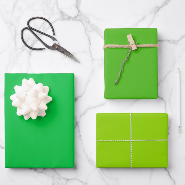 Plain Pastel Kelly Sheen Green Shades 3 Tones Wrapping Paper Sheet (Front)