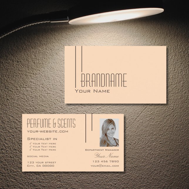 Plain Pastel Peach with Photo Professional Modern Business Card (Creator Uploaded)