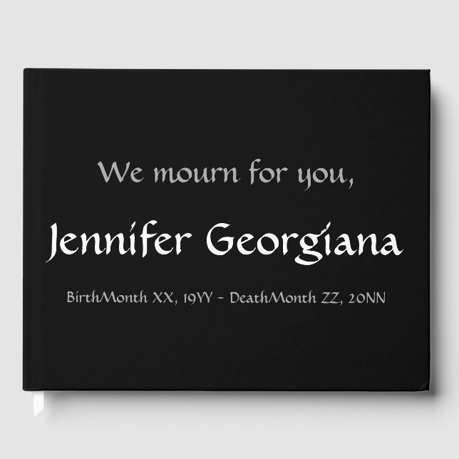 Plain, Personalised Condolences Guestbook (Front)