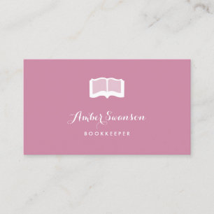 Plain Pink Accounting Bookkeeper With Simple Book Business Card