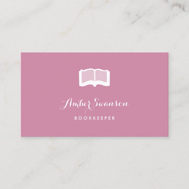 Plain Pink Accounting Bookkeeper With Simple Book Business Card (Front)