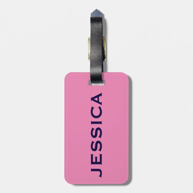 Plain Pink And Navy Blue Luggage Tag (Back Vertical)