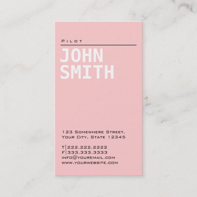 Plain Pink Pilot/Aviator Business Card (Front)