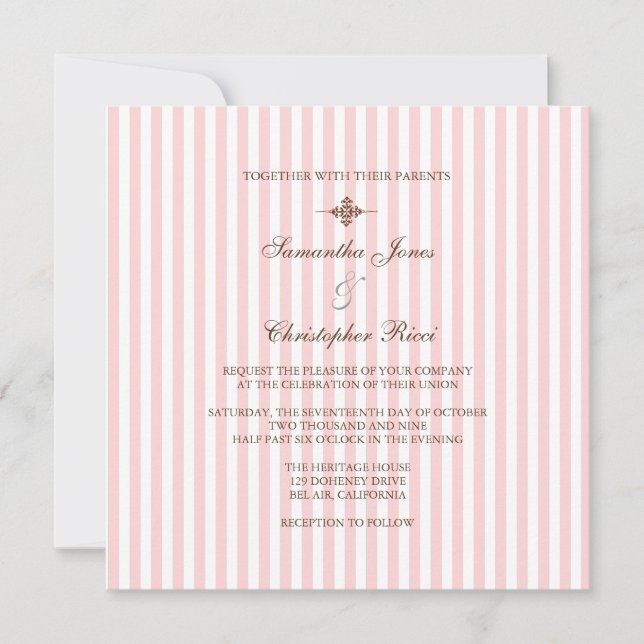 Plain Pink stripes  Wedding Invitations (Front)