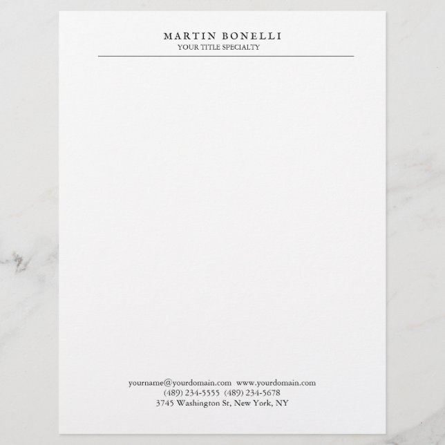 Plain Professional Black & White Minimalist Custom Letterhead (Front)