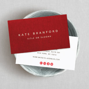 Plain Professional Modern Red Linen (image) Business Card