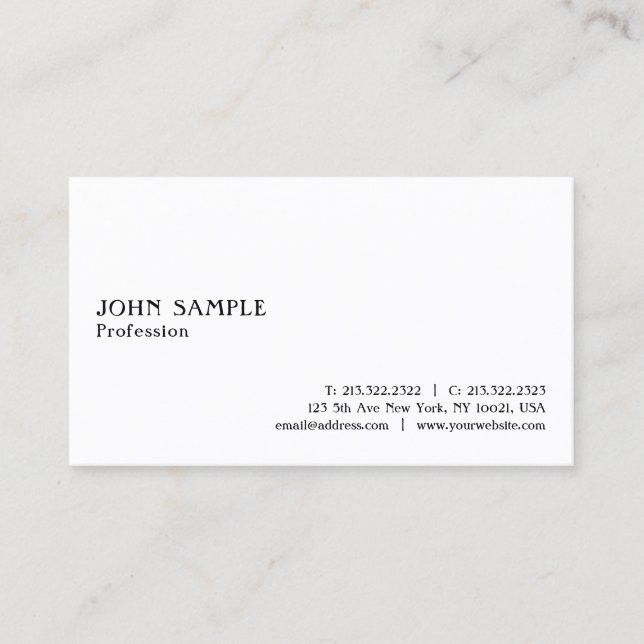 Plain Professional White Modern Elegant Simple Business Card (Front)