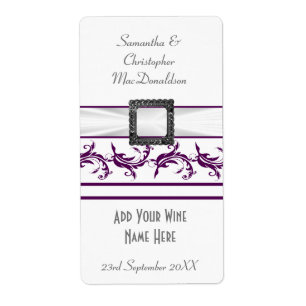 Plain purple and white wedding wine bottle