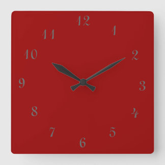 Plain Red Clock>Square Clocks with Numbers