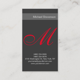 Plain Red Grey Calligraphy Monogram Business Card
