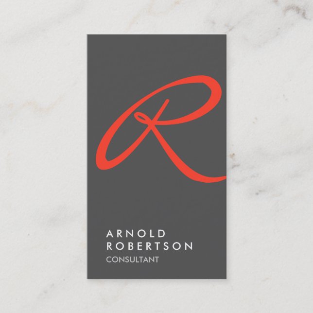 Plain Red Grey Trendy Monogram Business Card (Front)
