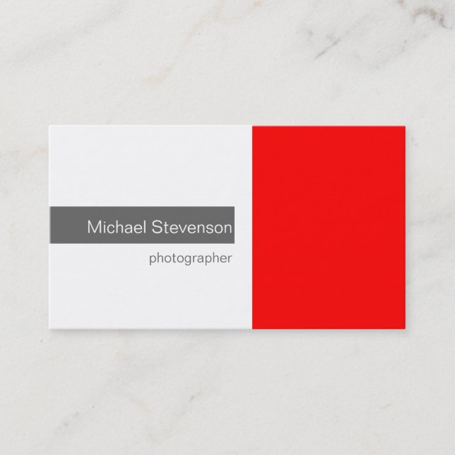 Plain Red Grey White Photography Business Card (Front)