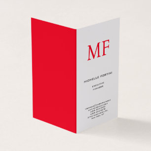 Plain Red Monogram Cute Minimalist Plain Business Card