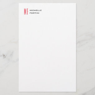 Plain Red Monogram Cute Minimalist Plain Stationery