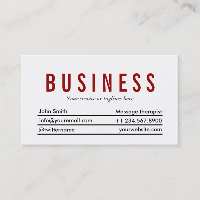 Plain Red Title Massage Therapist Business Card (Front)