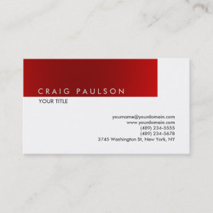 Plain Red White Professional Business Card