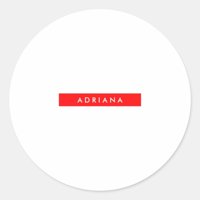 Plain Red White Professional Minimalist Name Classic Round Sticker (Front)