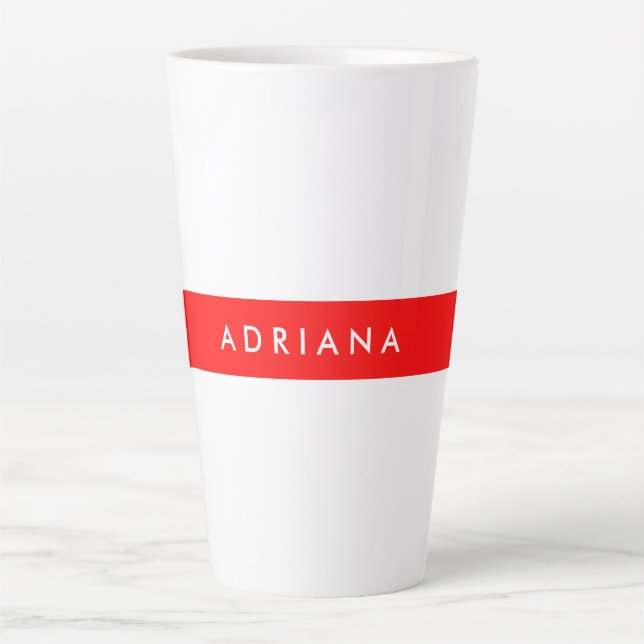Plain Red White Professional Minimalist Name Latte Mug (Front)