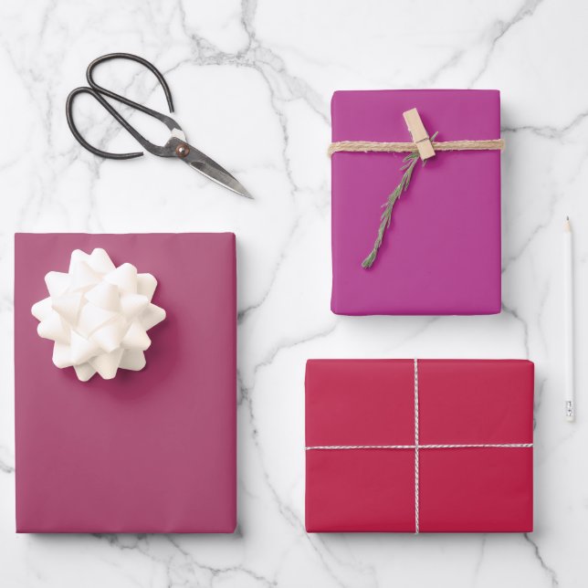 Plain Ruby Fandango Maroon Pink Shades 3 Tones Wrapping Paper Sheet (Front)