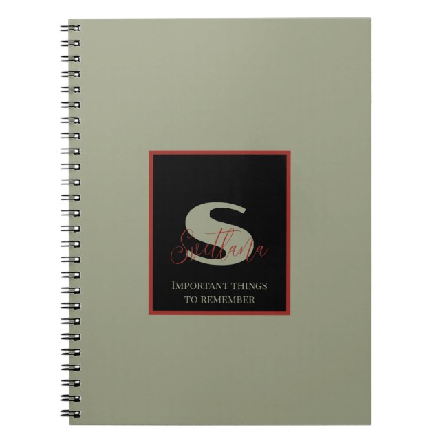 Plain Sage Green Orange Monogram Custom Name  Notebook (Front)