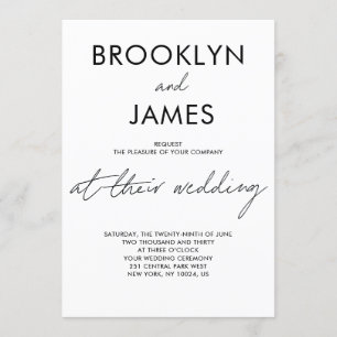 Plain Script Wedding Invite White