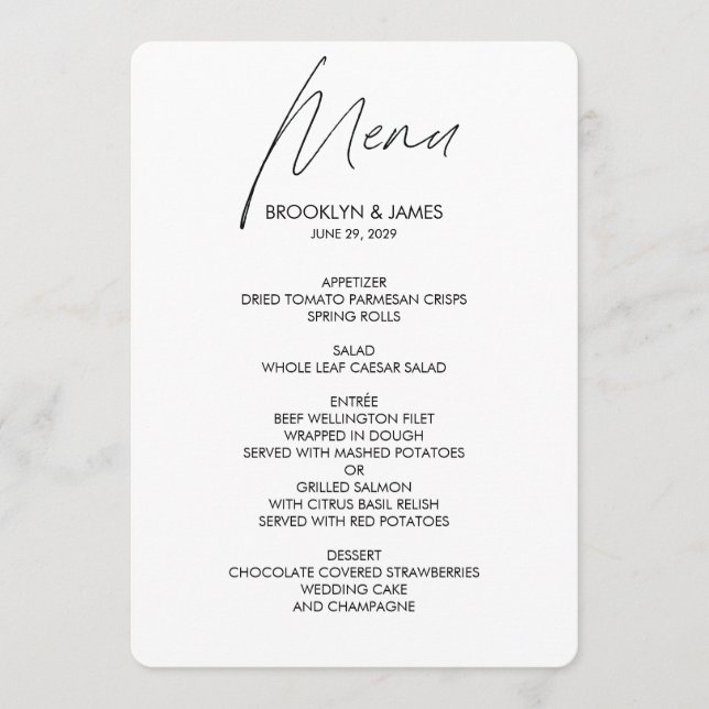 Plain Script Wedding Menu White (Front)