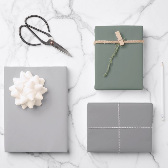 Plain Silver Smoke Spanish Grey Shades 3 Tones Wrapping Paper Sheet (Front)