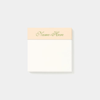 Plain, Simple, Bisque Background & Green Name Post-it Notes