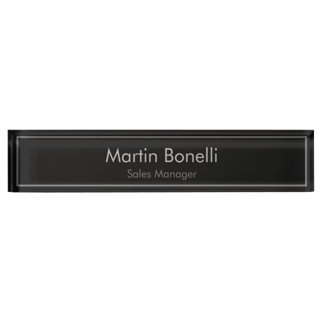Plain Simple Black Grey Modern Professional Nameplate (Front)