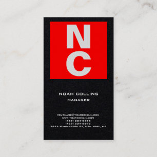 Plain simple black red professional bold monogram business card