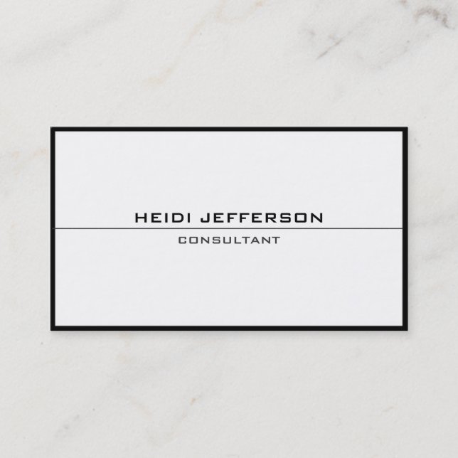 Plain Simple Black White Frame Border Attractive Business Card (Front)