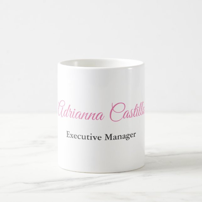 Plain Simple Black White Pink Calligraphy Name Coffee Mug (Center)