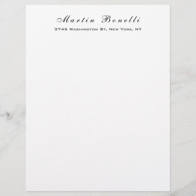 Plain Simple Black White Trendy Calligraphy Script Custom Letterhead (Front)