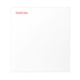 Plain Simple Clean Professional Name Red White Notepad
