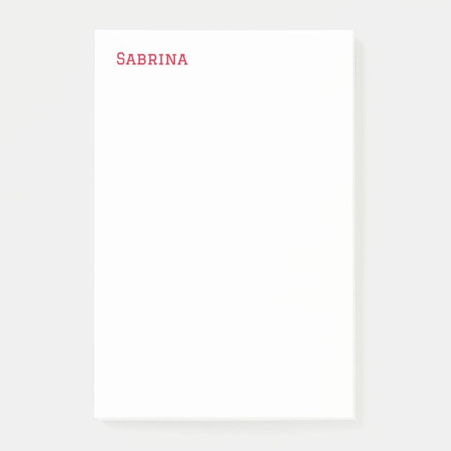 Plain Simple Clean Professional Name Red White Post-it Notes (Front)