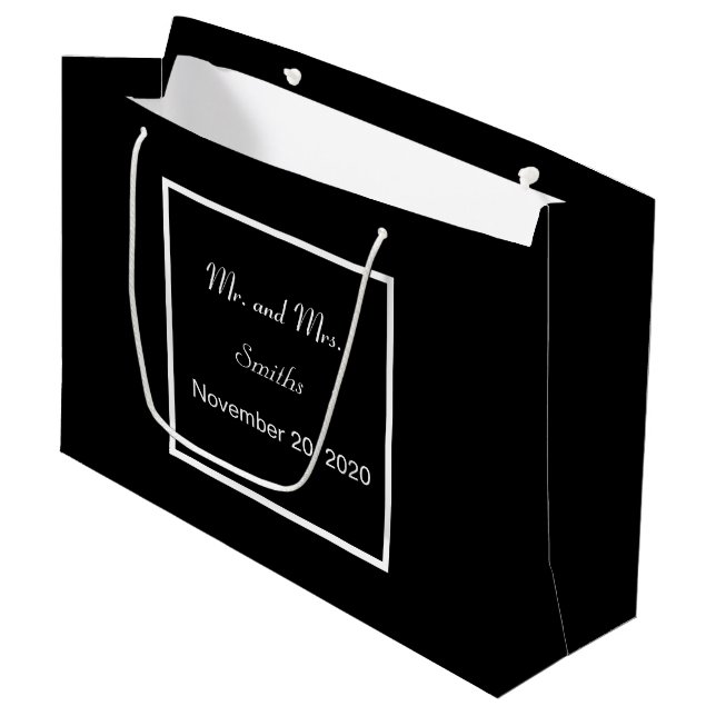 Plain Simple Elegant Black Wedding Large  Gift Bag (Front Angled)