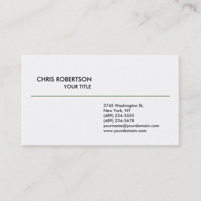 Plain Simple Green Line White Business Card (Front)