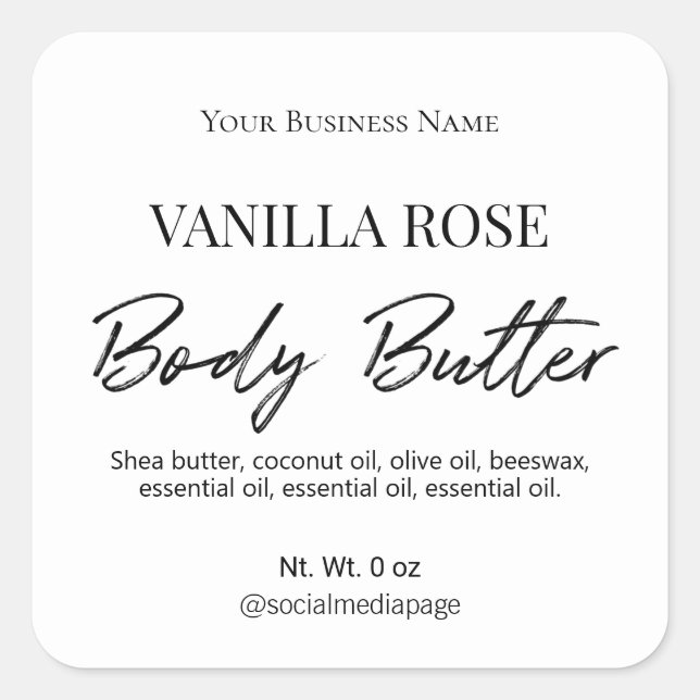 Plain Simple Modern White Body Butter Labels (Front)