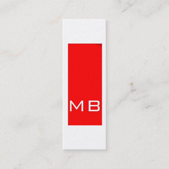 Plain Simple Monogram Skinny Red Business Card (Front)