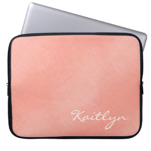 Plain Simple Peachy Pink Crinkle Faded With Name Laptop Sleeve