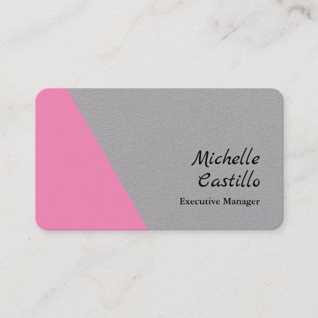 Plain Simple Professional Minimalist Grey Pink Business Card (Front)
