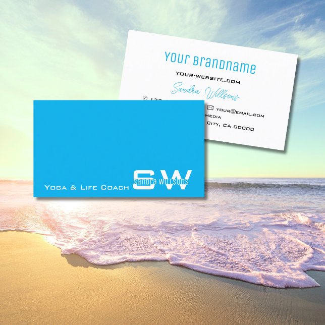 Plain Sky Blue White Modern with Monogram Simple Business Card (Creator Uploaded)