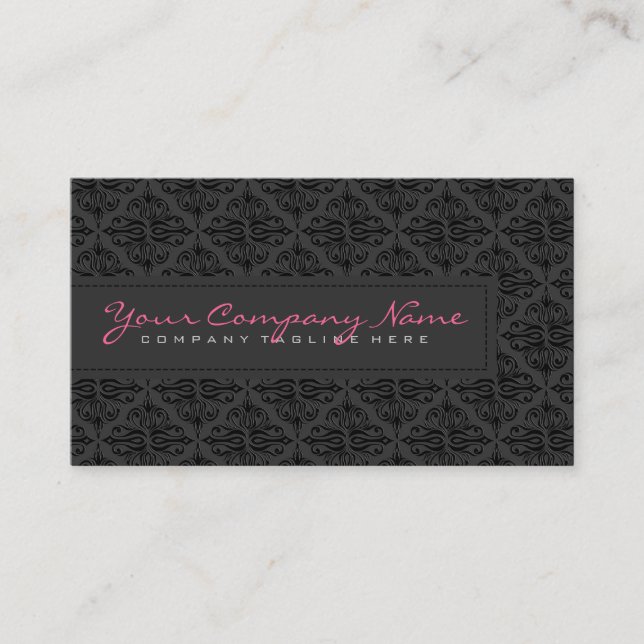 Plain Slick BlackMonochromatic Vintage Damask Business Card (Front)