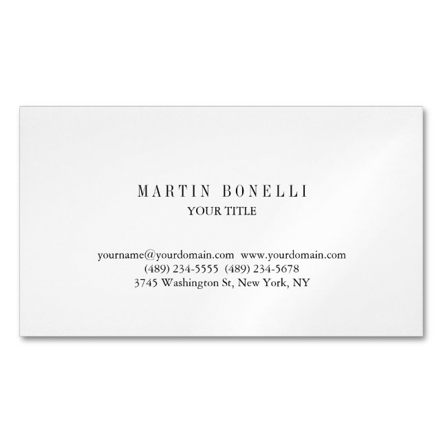 Plain Slim Professional Black & White Magnetic Business Card (Front)