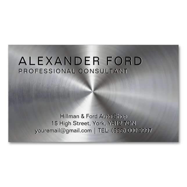 Plain Sliver Professional Radial Metallic Look Magnetic Business Card (Front)