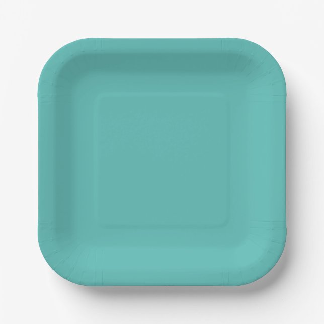 Plain solid eucalyptus pastel turquoise paper plate (Front)