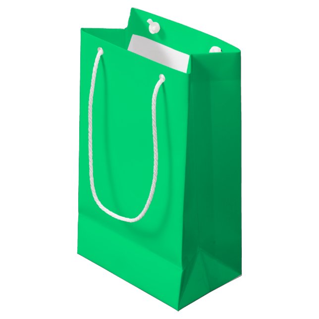 Plain solid green small gift bag (Front Angled)