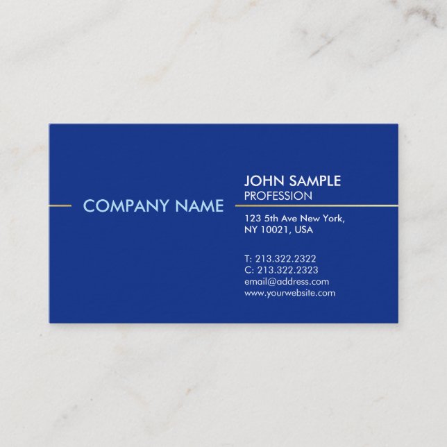 Plain Stylish Modern Professional Elegant Blue Business Card (Front)